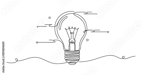Continuous line drawing of lightbulb with abstract elements. No editable strokes