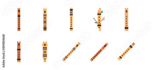 Collection of woodwind instruments against a black backdrop for diverse usage