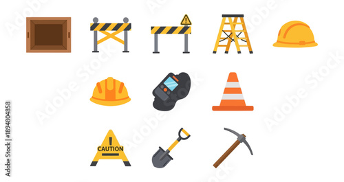 Construction equipment icons set isolated on black