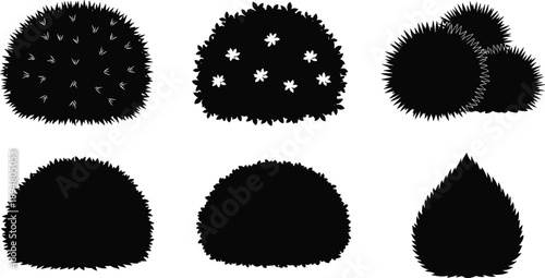 Black vector silhouette collection of various garden bushes shrubs and hedge plants in different shapes for landscape design outdoor greenery and nature park illustrations