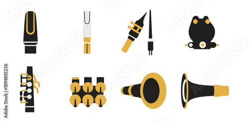 Abstract musical instrument components on dark background vector illustration