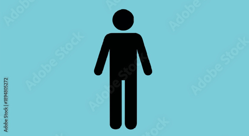 Simple Black Silhouette of a Person Standing on a Blue Background.