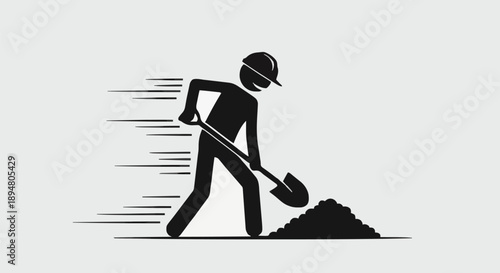 Silhouette of a worker digging with a shovel.