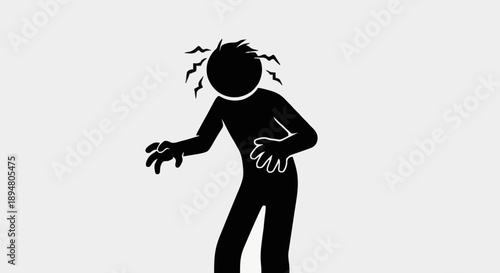 Silhouette of a zombie character with wild hair and outstretched arms.