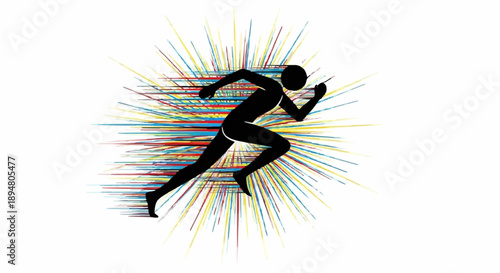 Silhouette of a runner in motion with colorful abstract background.
