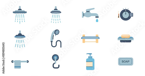 Bathroom essentials set illustrated icons on dark background