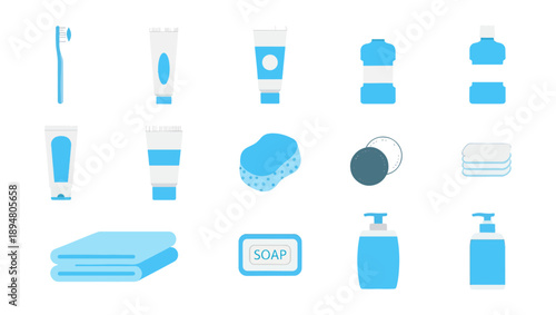 Bathroom essentials vector illustration set on dark background