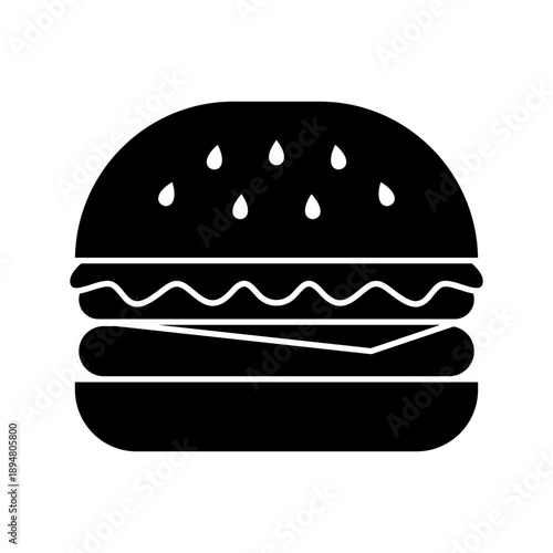 Burger Fast Food Solid Icon for Restaurant Menu Snack Meal and Street Food Concept
