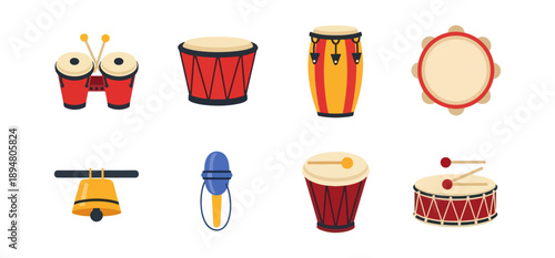 Cartoon musical instruments collection on black background