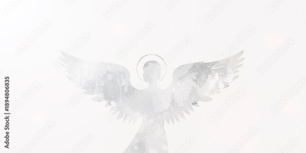 Fototapeta premium Minimal angelic silhouette in heavenly light.Symbol of divine protection, guardian spirit, faith, hope and spiritual guidance. 
