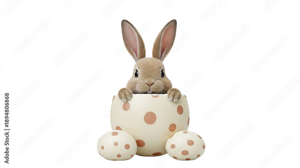 Obraz premium Easter bunny with colorful eggs and holiday decorations