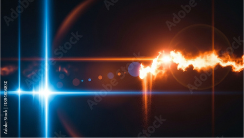 A vibrant light streaks across a dark background viewed from a straight-on perspective showing energy and motion