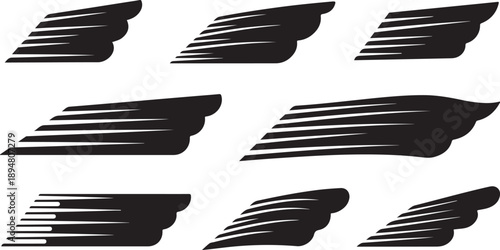 Black and white wing shapes on a plain background
