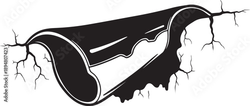 Black and white illustration of torn paper with cracks