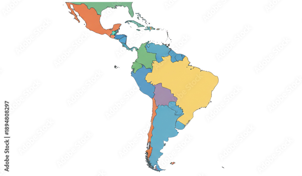 Fototapeta premium Latin America Map Vector with Countries Isolated on White Background