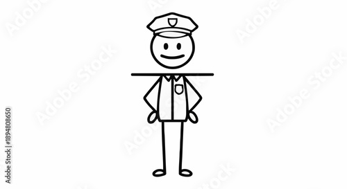 Simple Stick Figure Police Officer Illustration.