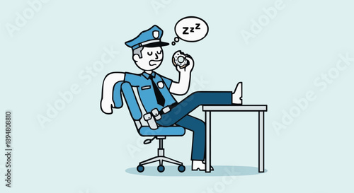 Sleeping Police Officer Relaxing at Desk.