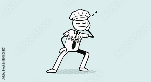 Sleeping Police Officer Stick Figure Character.