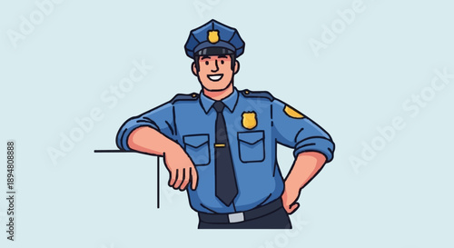 Smiling Police Officer in Uniform Standing Confidently.