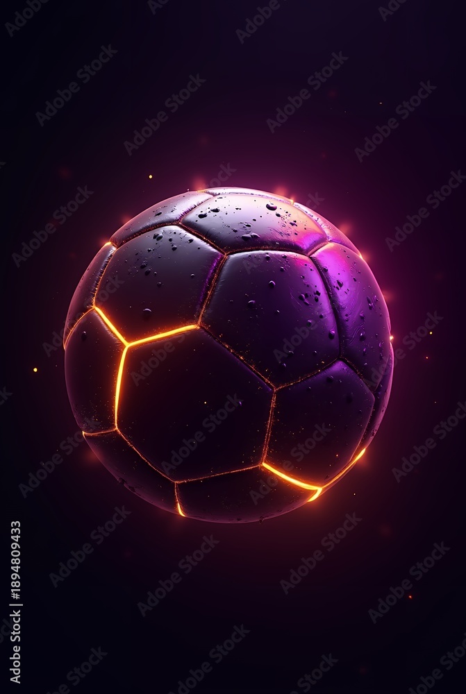 Fototapeta premium 3d neon soccer ball on black background