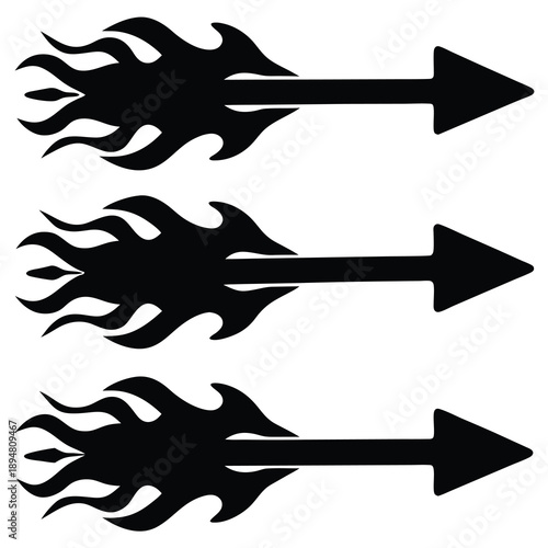 Three black flame arrows pointing to the right