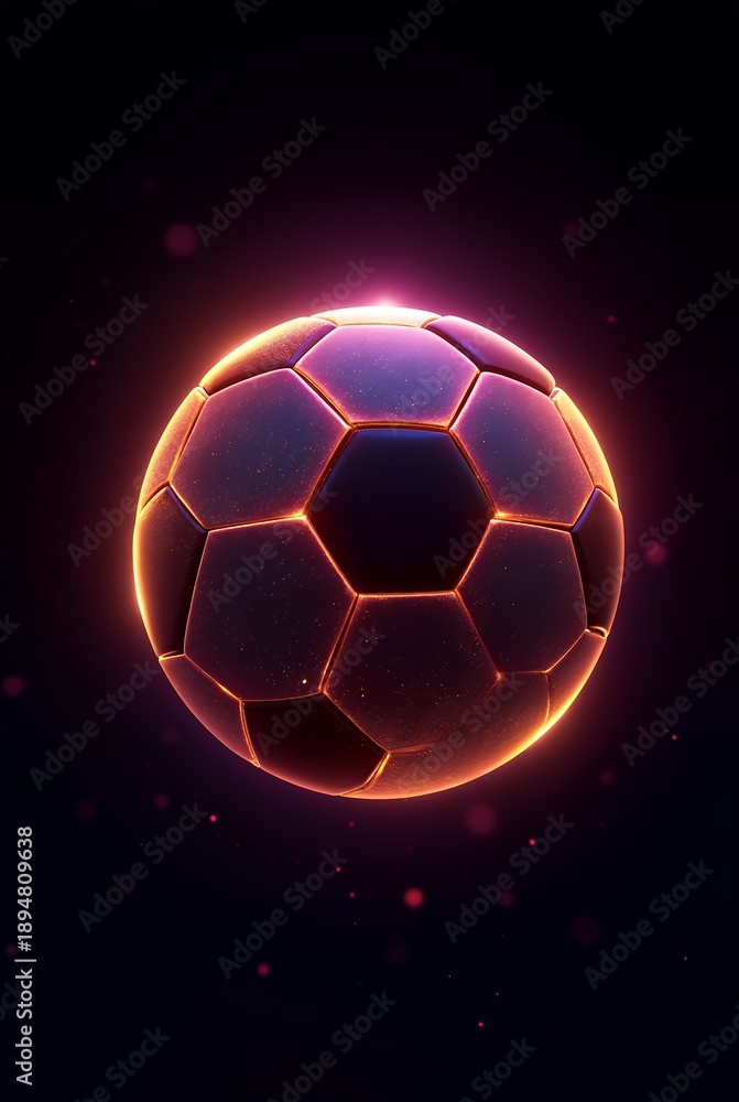 Fototapeta premium 3d neon soccer ball on black background