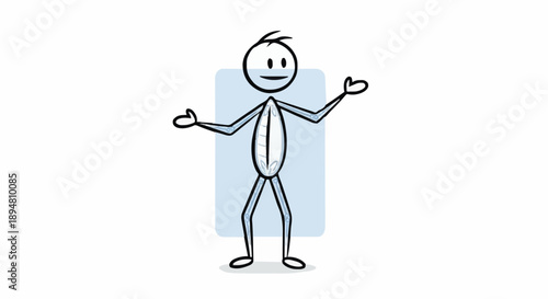 Stick Figure Character Shrugging Shoulders with Open Arms.