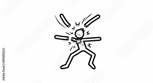 Stick figure being hit by multiple objects.