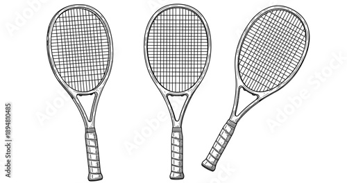 Vintage tennis rackets sketch in black and white