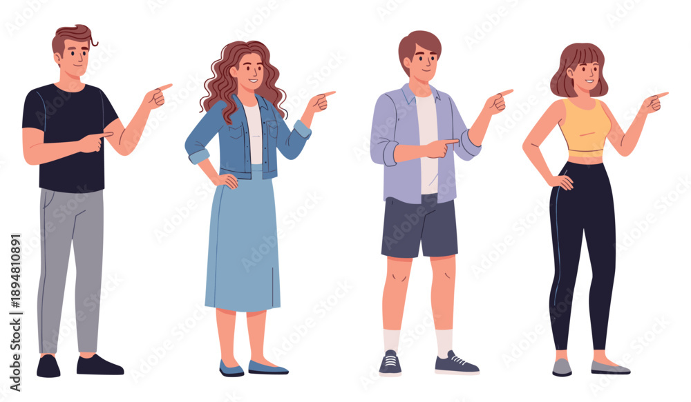 Obraz premium Diverse group of animated people pointing in different directions