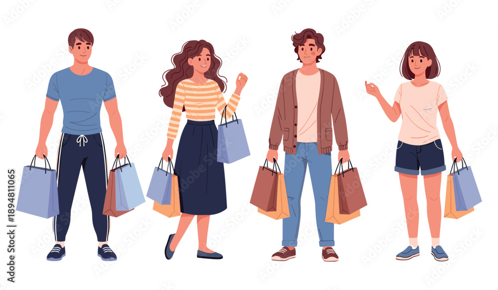 Fototapeta premium Group of diverse young adults with shopping bags