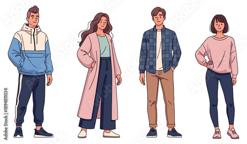 Group of diverse young adults in casual fashionable outfits