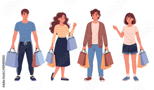 Group of diverse young adults with shopping bags