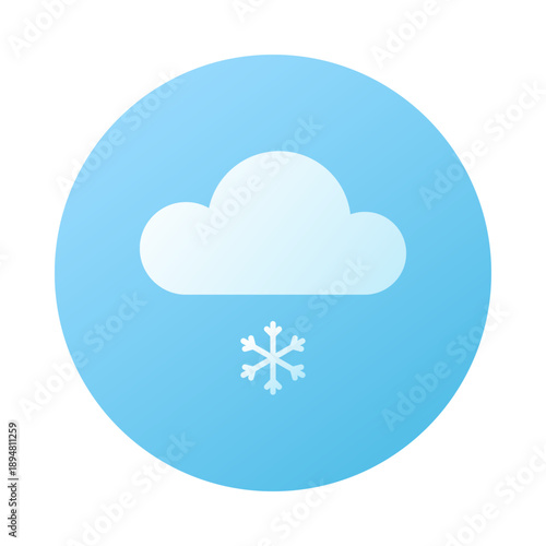 Icon cloud and snowflake. Winter and snowfall. Sky and weather design element. Round Isolated vector illustration.