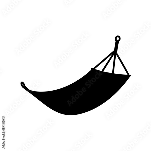 Black silhouette of a hammock floating and hanging with ropes isolated on white