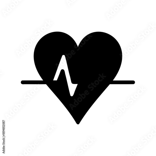 Medical symbol featuring black heart shape and heartbeat pulse frequency symbol