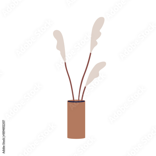 Dry plant in ceramic vase. Dried reeds, pampas grass stems. Natural interior ...