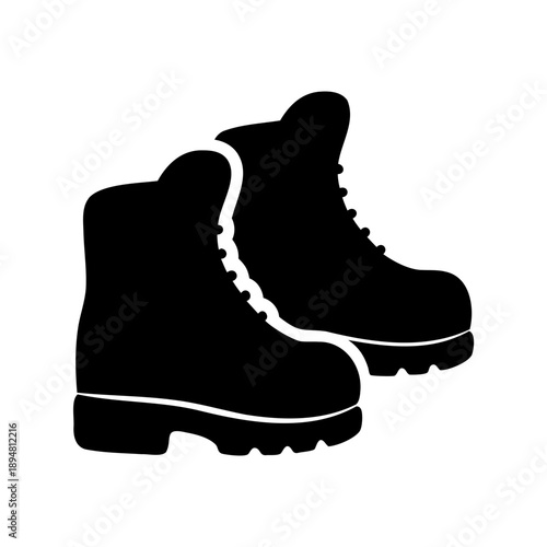 Black silhouette of sturdy hiking boots for outdoor adventures and trekking
