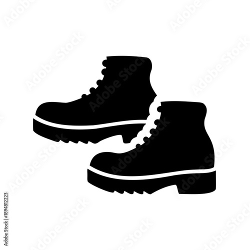 A pair of silhouette black boots with thick soles for hiking