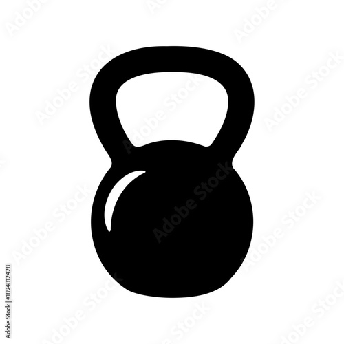 A solitary black kettlebell on a stark white background, fitness equipment