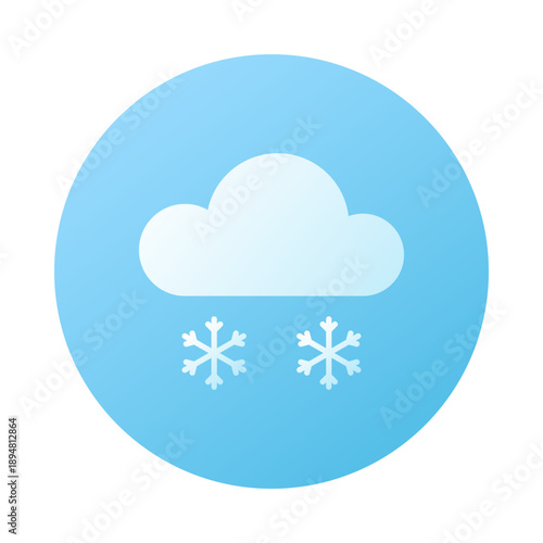 Icon cloud and 2 snowflakes. Winter and snowfall. Sky and weather design element. Round Isolated vector illustration.