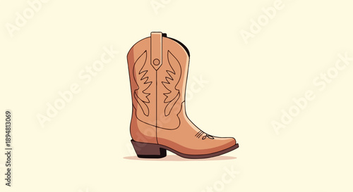 A single brown cowboy boot with detailed stitching and a pointed toe