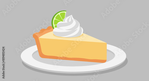 A slice of creamy pie topped with whipped cream and lime