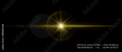 Luminous lens flare with sparkling dust, realistic light diffusion, and soft transparency. Perfect for cinematic overlays, lighting accents, and creative visuals.