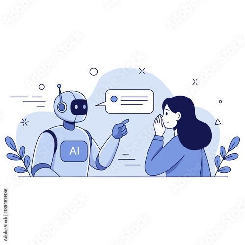 Interaction between female and ai robot in conversation scene