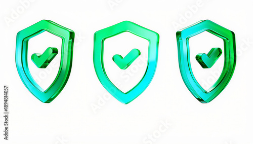 Free Download Three green shield icons with check marks inside on white background - GFXLoad