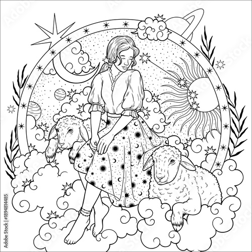 Coloring book, vintage vintage style deck of tarot cards. magical predictions of the future, mysterious characters.