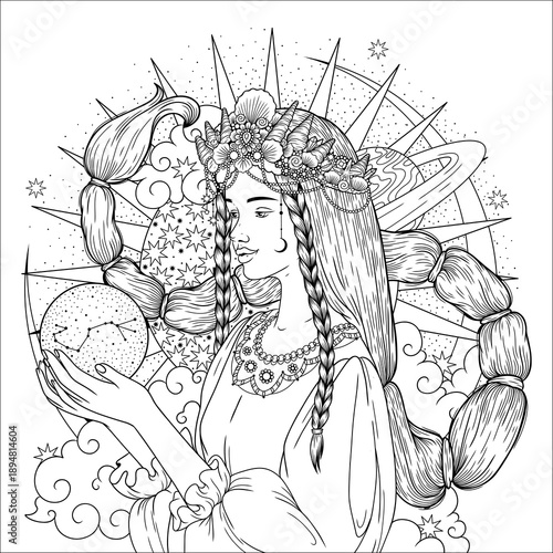 Coloring book, vintage vintage style deck of tarot cards. magical predictions of the future, mysterious characters.