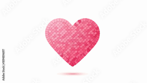 A pink heart symbol made of many small pink scales