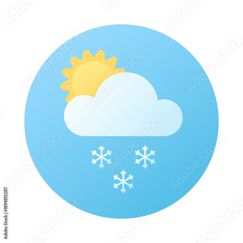Hand drawn cloud, sun and snow. Winter and snowfall. Sky and weather design element. Round Isolated vector illustration.